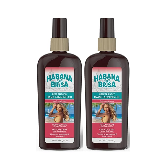 Habana Brisa Reef Friendly Tanning Oil Twin Pack (2 x 8oz) – Reef Safe Non-Greasy Sun Tanning Oil with Moisturizing Tropical Oils – Small Batch Sun Care Made in USA (Twin Pack (2x 8oz))