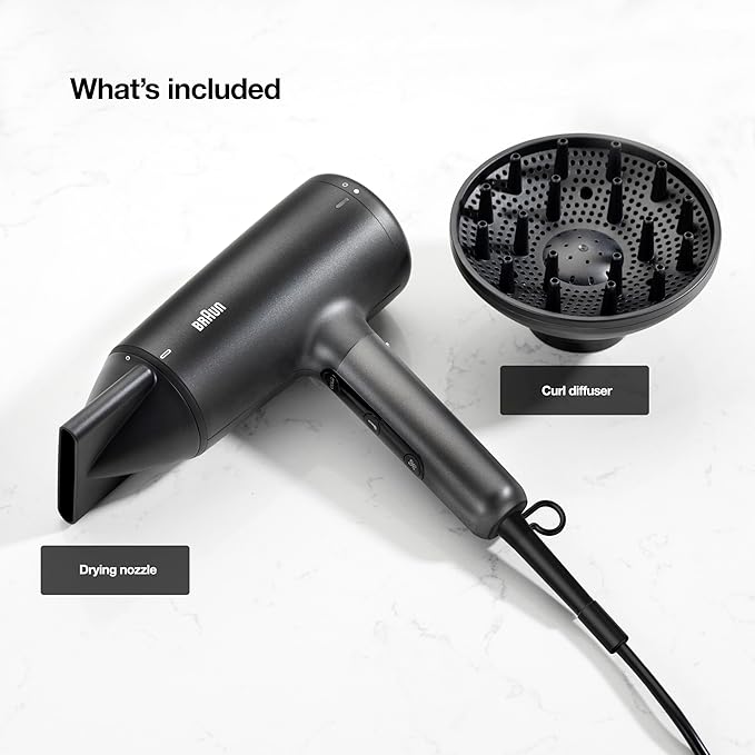 Braun Hair Dryer with Diffuser Blow Dryer with Super-Ionic Technology Reduces Static and Frizz for Smooth Shiny Healthy Looking Hair