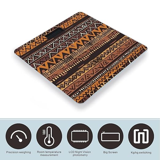 African Mud Cloth Tribal Bathroom Scale Weight Scale for Body WeightHighly Accurate Digital Weighing Machine Clear LED Display Digital Bathroom Body Scale 400lb/182kg