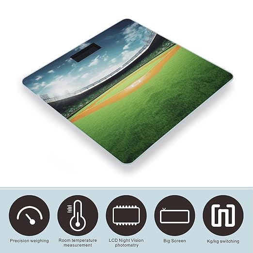 Green Baseball Field Backdrop Bathroom Scale for Body Weight Bathroom Weighing Scale with Backlit LCD Display Highly Accurate Measures Weight Up to 180kg