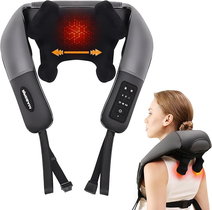 Neck Shoulder Back Massager with Heat Width Adjustable Cordless Shiatsu Heated Massager for Pain Relief Deep Tissue Brushless Motor 6D Kneading Massage Gifts for Women Men Mom Dad Birthday Christmas