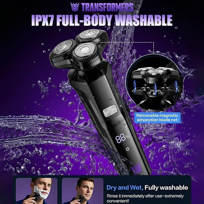 TRANSFORMERS Electric Shavers for Men 3D Floating Cutter Electric Razor 1200mAh Battery LED Display IPX7 WaterproofBeard Trimmer for Sensitive Skin Pop-up Pruner Razors for Men