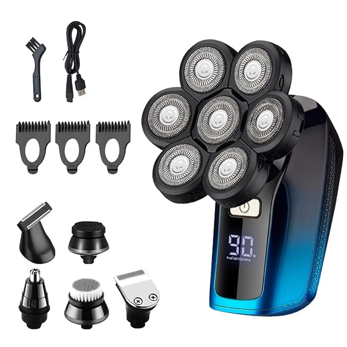 Electric Razor for Men 6 In 1 Electric Shaver Independently 7 Heads Floating Cutter Head Waterproof Digital Display Razor Multifunction USB Charging Trimmer For Men