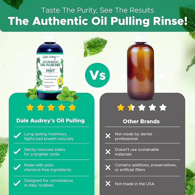 Pack of 3 Ayurvedic Organic Oil Pulling for Teeth and Gums | Refreshing Mint Flavored Oral Rinse Mouthwash | Essential Oils for Bad Breath | Teeth Whitening Pulling Oil &amp Gum Care Mouthwash-8 FL O