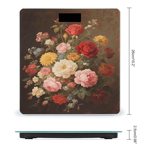 Vintage Floral Bathroom Scale for Body Weight Bathroom Digital Electronic Weighing Scale with Back Lit LED Display Sturdy Tempered Glass Weight Watchers Scales 400lb