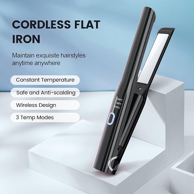 Cordless Portable Wireless Mini Travel Rechargeable Flat Iron with 3 Adjustable Temperatures