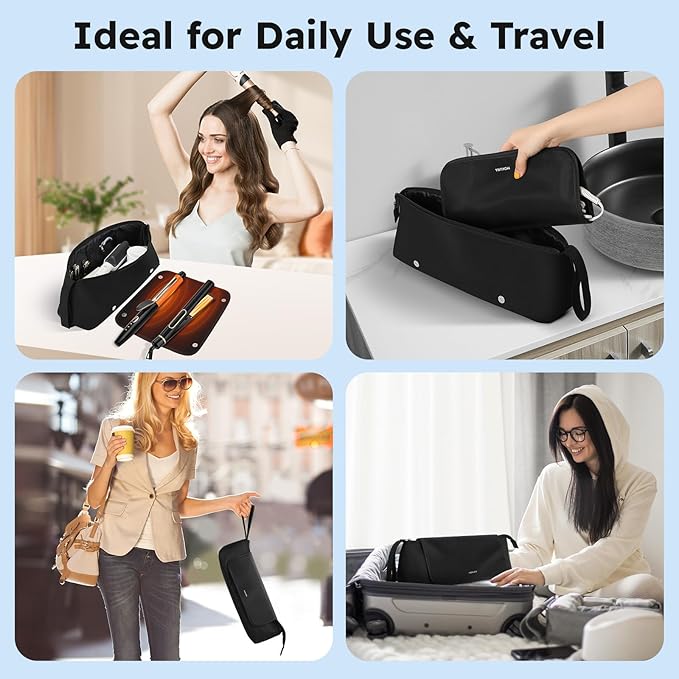 MOKURA Hot Hair Tools Travel Bag with Heat Resistant Mat Removable Hair Accessories Organizer Case Women Travel Essentials Storage Pouch for Curling Iron Straightener Flat Iron Hair Dryer Black