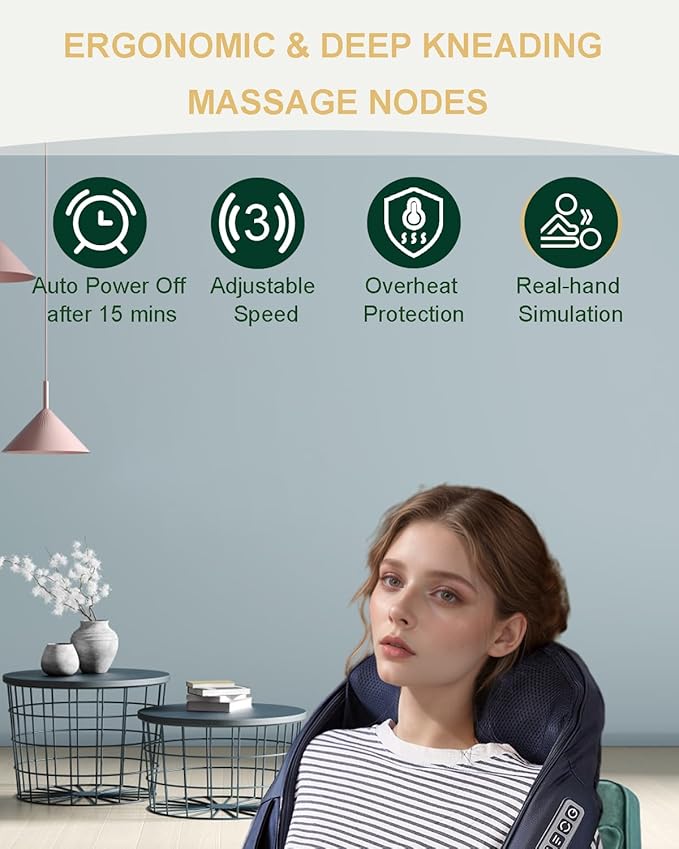 Neck Massager with Heat Shiatsu Shoulder and Back Massager Electric Kneading Back Massager Massage Pillow for Deep Tissue Birthday Day Gifts for Husband Wife Dad Mom Women &amp Man