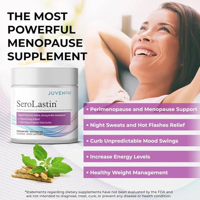 Juvenon Menopause Supplements for Women Mood Support Hot Flashes Relief Peri-Menopausal Support Hormone Balance Promote Calm Energy Clarity Sleep Natural Herbal Supplement (30 Capsules)
