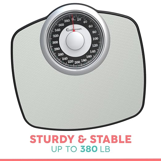 Adamson A25 Scales for Body Weight - Up to 400 LB - 5.3 Dial on 13.77 x 14.17 Platform - Anti-Skid Rubber Surface - High Precision Bathroom Scale Analog - Durable with 20-Year Assurance - Grey