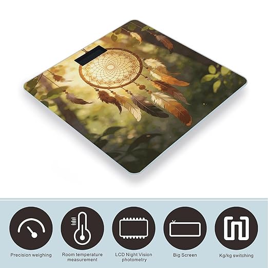 Dream Catcher Weight ScaleClear LED Display Bathroom Digital Weighing ScaleTempered Glass Digital Bathroom Scale for Body Weight Capacity Up to 400 Lbs