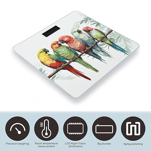 Digital Bathroom Scale for Body Weight Scale with Bright LCD Display High Accuracy Step-On Technology Auto On/Off Colorful Parrots On Tree Digital Scales 400 Lbs /180kg