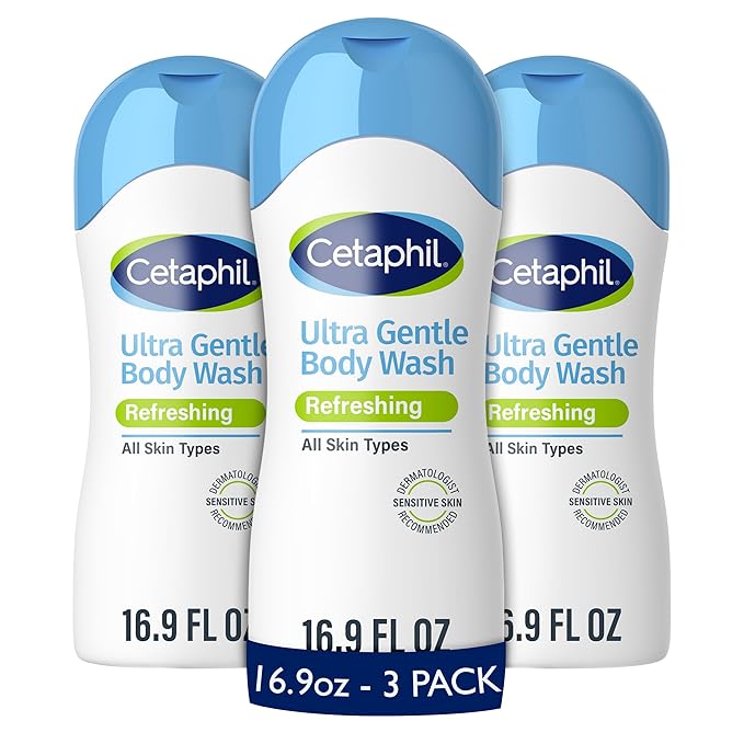 Cetaphil Ultra Gentle Refreshing Body Wash Refreshing Scent For Dry to Normal Sensitive Skin 16.9oz Pack of 3 with Aloe Vera Calendula Vitamin B5 Hypoallergenic Dermatologist Tested