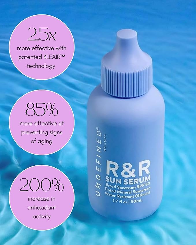 Undefined R&ampR Sun Serum SPF 50 PA++++ Tinted Mineral Sunscreen with Niacinamide Water Resistant Broad Spectrum Protection &amp Blue Light Defense (Medium Tint)