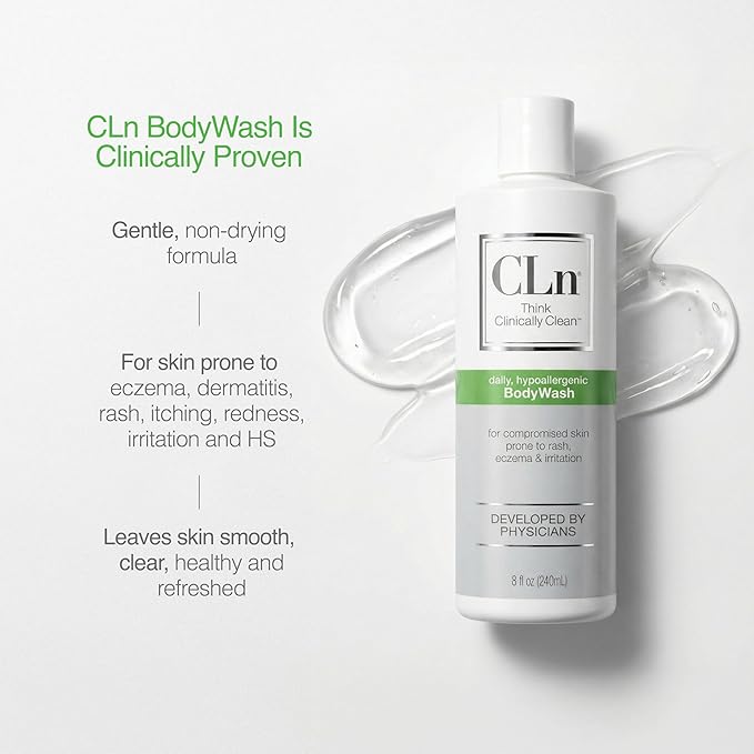 CLn® BodyWash –Non-Drying Body Wash For Compromised Skin Prone to Eczema Dermatitis Rash &amp Hidradenitis Suppurativa Fragrance-Free &amp Paraben-Free 8 fl oz.