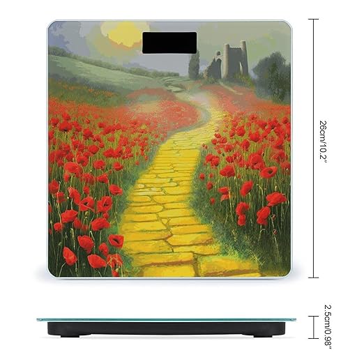 Digital Bathroom Scale for Body Weight Scale with Bright LCD Display High Accuracy Step-On Technology Auto On/Off Poppies Field Yellow Brick Road Digital Scales 400 Lbs /180kg