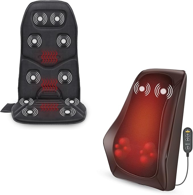 COMFIER Back Neck Massager Bundle Shiatsu Neck and Shoulder Massager with Heat 3D Kneading Massagers for Back and Neck 10 Vibration Motors Seat Warmer Massage Chair Pad for Back Ideal Gifts for Wome
