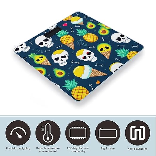 Energy Saving Scale Bathroom Weighing Scale Smart Scale for Body Weight Digital Summer Skull Pineapple Ice Cream Avocado Print