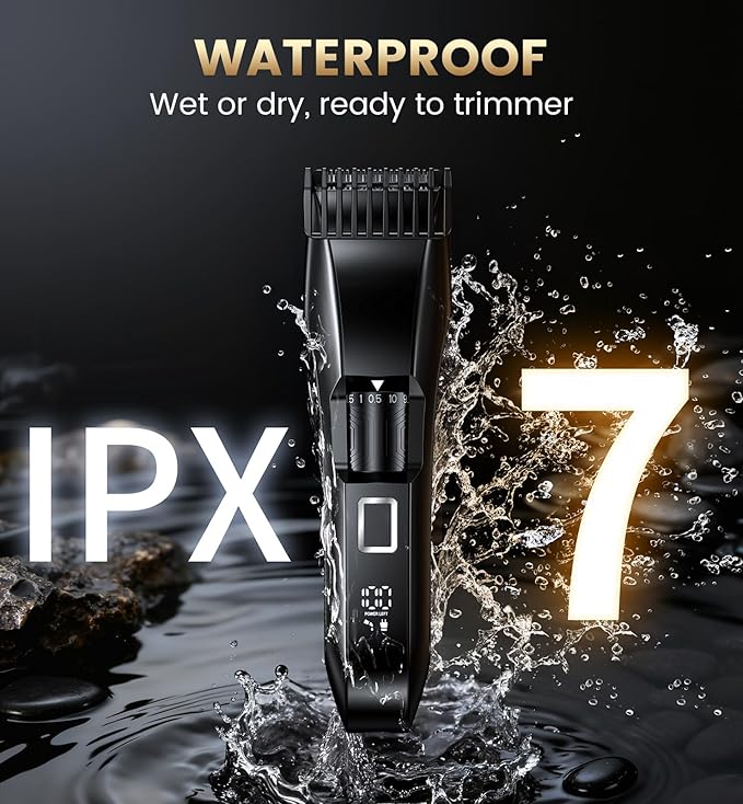 Men's Beard Trimmer-All-in-One Mustache Trimmer with 20 Length Adjustable Stainless Steel T-Blade for Precision Facial Hair Trimming Cordless IPX7 Waterproof Wet/Dry ClipperLED Display