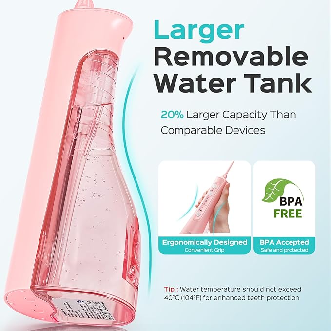 COSLUS C50 Portable Water Flosser for Teeth: 4 Modes &amp 5 Intensity Levels Professional Electric Dental Pick for Sensitive Gums Braces &amp Orthodontic - Cordless for Travel Use BPA-Free