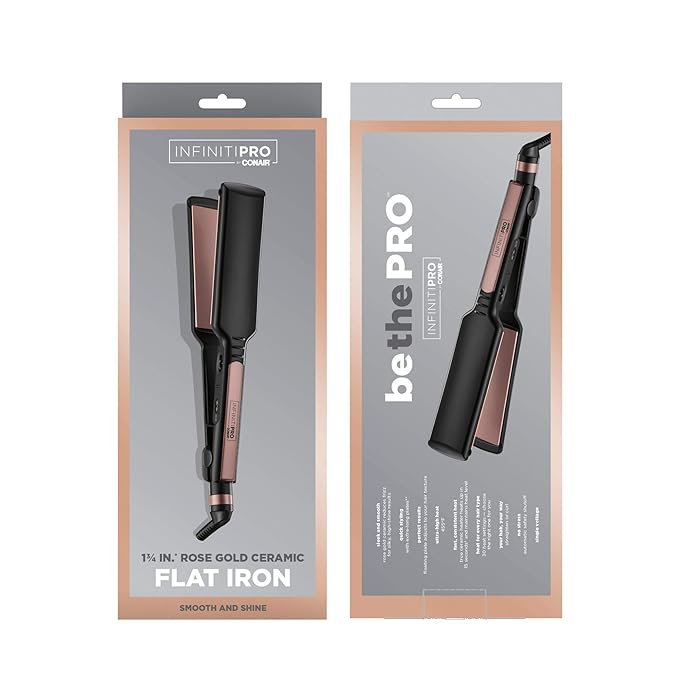 Infiniti PRO CONAIR Rose Gold Ceramic Flat Iron Hair Straightener 1 3/4-Inch Flat Iron with Extra-Long Plates Including a Floating Plate Advanced Heat Technology Black