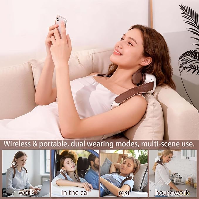 Neck and Shoulder Massager with HandsWireless Portable Deep Tissue Massage for Neck 4D Bionic Real Touch Shiatsu Hand Massager Rechargeable Cervical Electric Massager for Home Office