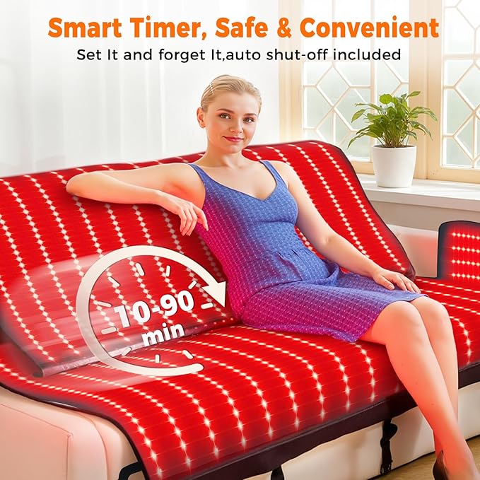 1000 LEDs Dual Full Body Red Light Therapy Mat Red Light Therapy Blanket 2in1 LEDs(660nm&amp 850nm) Premium Leather Adjustable Timer &amp Intensity