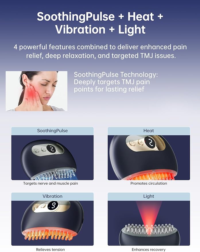 TMJ Relief Products Jaw TMJ Massager with Vibration and Heating Ergonomic Multi-Needle TMJ Massage Tool for Jaw &amp Neck Pain Clenching &amp Teeth Grinding (Blue)