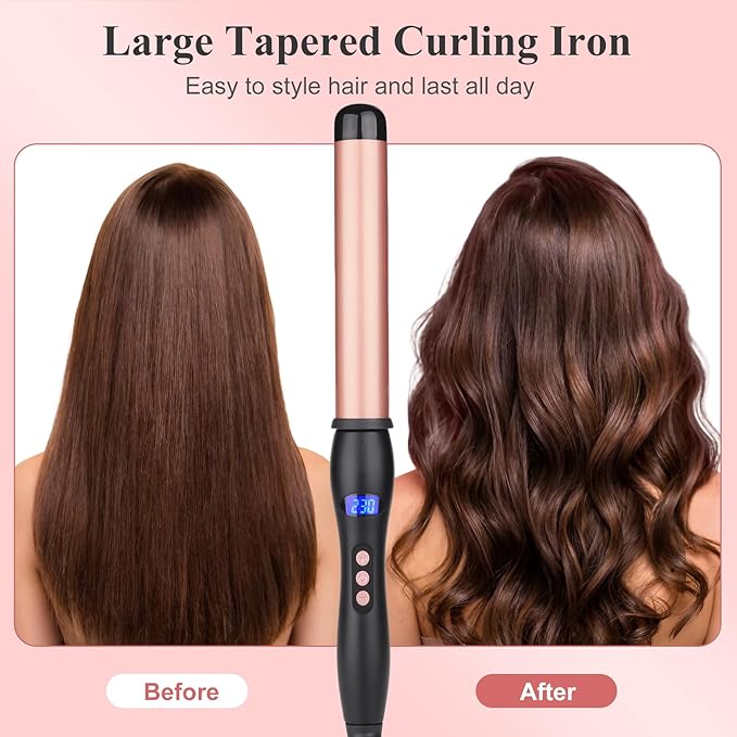 Hair Curling Wand 32mm Curling Iron Professional Ceramic Hair Curler Wand Big Curls Adjustable Digital Temperature Dual Voltage Auto Shut-Off (no Fixing Clip)