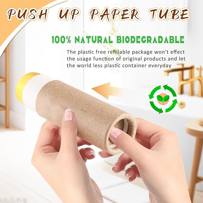 10 Pcs 2.5 oz Paperboard Deodorant TubesEmpty Push-Up Style Kraft Paper Tube HolderCardboard Biodegradable Round Solid Container for DIY Homemade Lotion Barsbody Deodorant Sticks- Brown