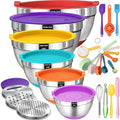 Umite Chef Mixing Bowls with Lids Set 26Pcs Colorful Stainless Steel Bowls Set Nesting Bowls with Grater Attachments Large Kitchen Bowls Set with Non-Slip Bottoms for Mixing &amp Serving