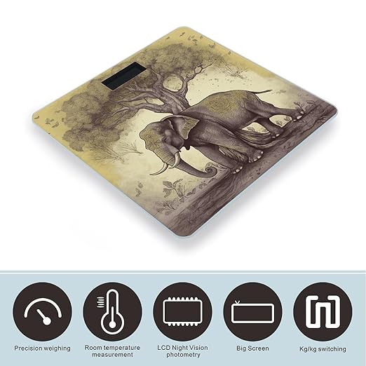 Asian Elephant with Tree Scale for Body Weight Highly Accurate Digital Bathroom Scale Sturdy Tempered Glass Weighing Scales with LCD Display Fashion Body Fat Smart Scales 400lb