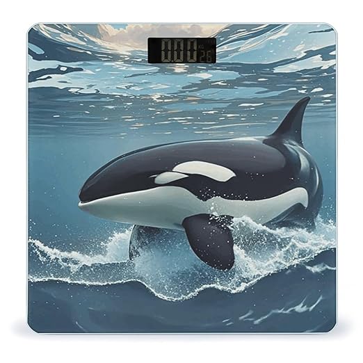 Orca Killer Whale Bathroom Scale Large LCD Backlight Display Digital Scale Rounded Corners Body Scales Automatic Power On/Off Bathroom Scales for Home Bedrooms
