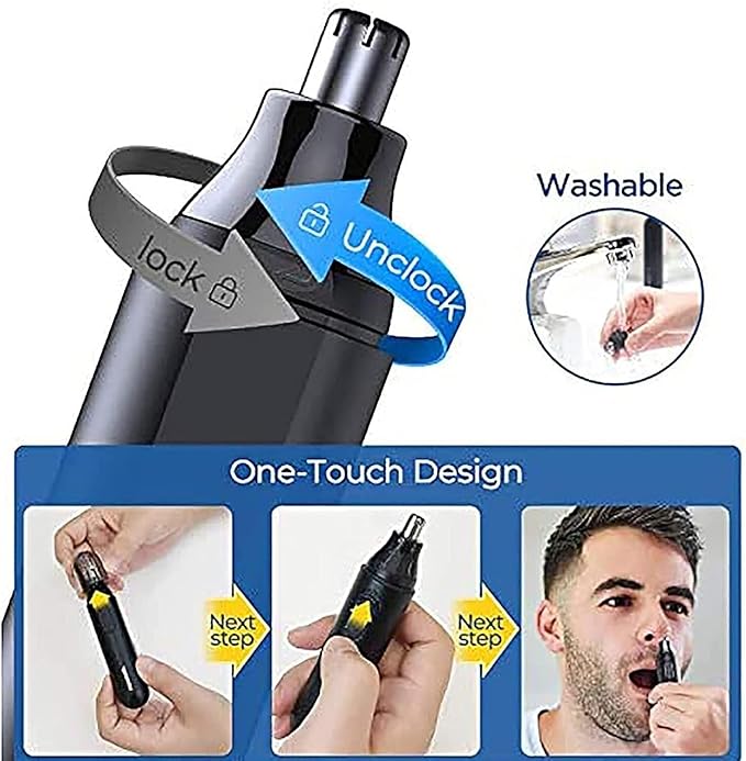 Ear and Nose Hair Trimmer Clipper - Professional Painless Eyebrow and Facial Hair Trimmer for Men and Women Battery-Operated Waterproof Dual Edge Blades for Easy Cleansing