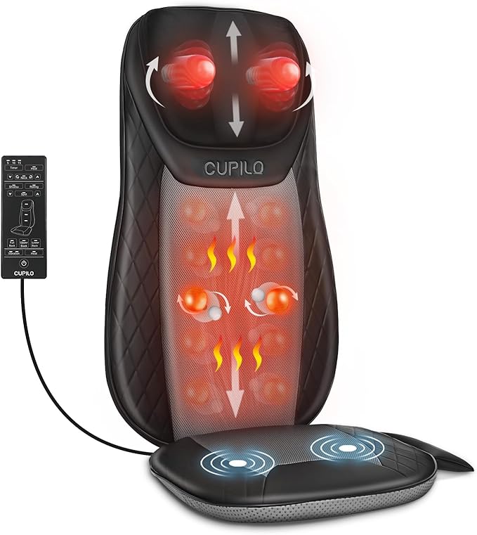 Shiatsu Neck &amp Back Massager with Heat Massage Chair Pad Cushion for Stress Relief Inflatable Flaps Back Support Kneading or Rolling Chair Seat Massage