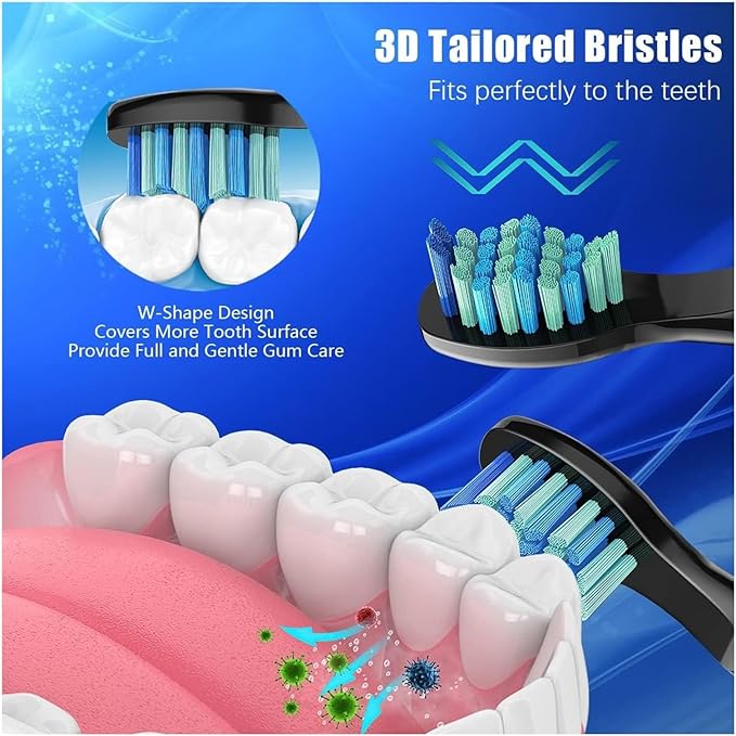 20Pcs Toothbrush Replacement Heads Compatible for SEAGO SG910/507/958/515/949/575/551(Black-20pcs)