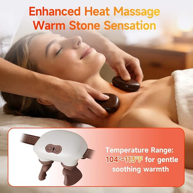 Neck and Shoulder Massager with Heat Palm-Style Kneading 3 Speeds Ergonomic Hands-Free Design Portable Massage Device for Home Office Travel
