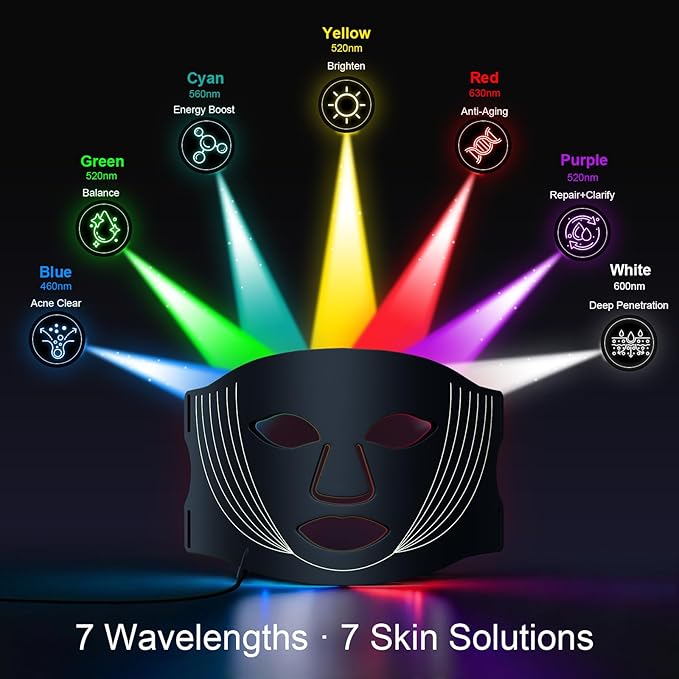 Red Light Therapy Mask for Face - 210 LED 7 Color Light Therapy Face Mask Wireless Rechargeable Photon Skin Care Device Anti Aging Wrinkles Acne Treatment Home Spa Beauty Facial Mask