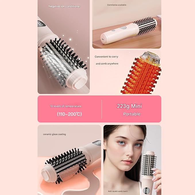 Fast Heating Curling Brush with Straightening Feature Texture Rechargeable Appliance for Safe Hair Styling Curling Iron