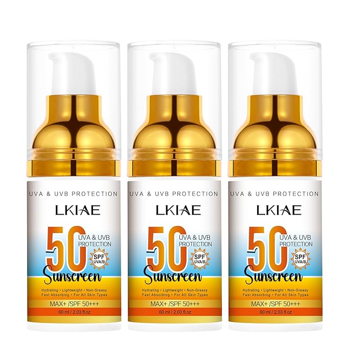 LKIAE Spf 50+ Sunscreen UVA UVB Protection Prevent Sunburn Skin Darkening Pigmentation Anti-Wrinkles With Aloe Vera Travel Size 2 oz (Pack of 3)