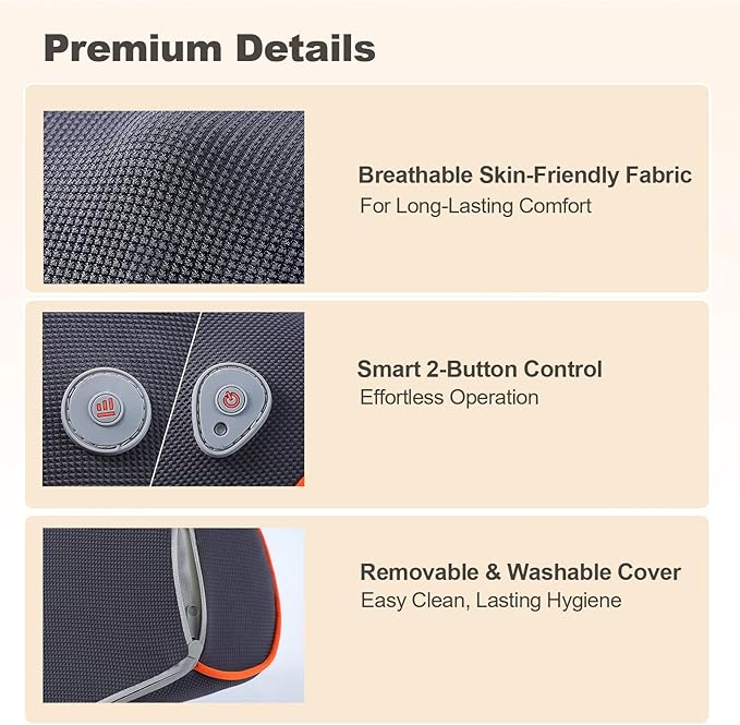 Shiatsu Neck and Back Massager Pillow with Heat Cordless Electric Deep Tissue Massage for Shoulder Comfort &amp Posture Support Rechargeable Portable Full Body Masajeador
