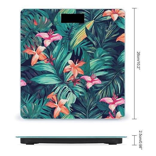 Tropical Floral Leaves Weight Scale Digital Electronic Scales Bathroom Scale Larg LCD Backlight Display High Precision MeasurementsTempered Glass