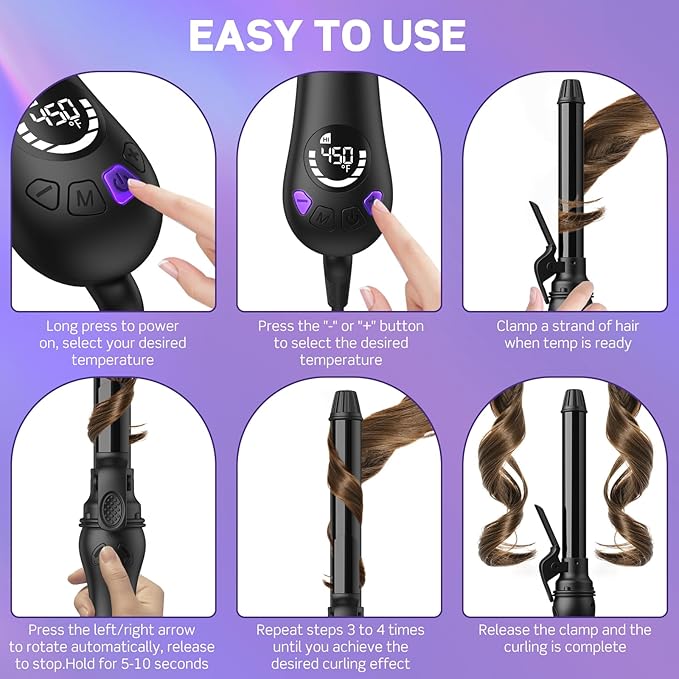 HOOICB Automatic Curling Iron 1 Hair Curler Tool with Negative Ion Function Ceramic Coating Fast Heating Suitable for All Hair Types