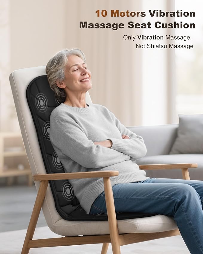 Snailax Back Massager with Heat Massage Seat Cushion with 10 Motors Massage Chair Pad for Home Office Use 5 Modes &amp 3 Intensity Levels 2 Heat Settings with 30-60-90 Mins Timer Gifts for Him H