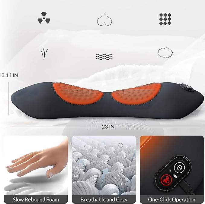Rechargeable 3 in 1 Back Massager Electric Lumbar Support Pillow Heat Vibration Massage Lower Back