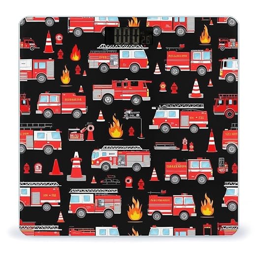 Men's Smart Scale for Body Weight Digital Bathroom Weighing Scale Automatic Switch Energy Saving Scale Red Fire Trucks Black