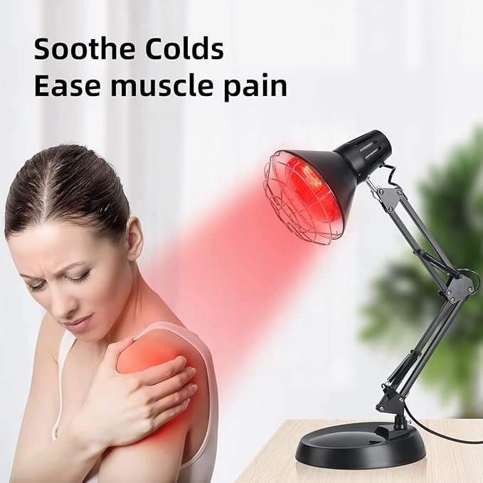Infrared Red Light Therapy with Sturdy Base Heat Lamp Device with 150W Bulb Adjustable Near Infrared Light Heat Lamp Set for Body Neck Shoulder Joints Back Pain Relief