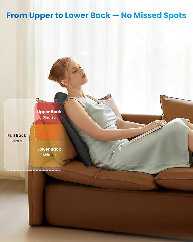 COMFIER Ultra-Slim Heated Back Massager for ChairDeep Tissue Shiatsu Back Massager with HeatUp–Down Moving 10 Massage NodesUpper/Lower/Full Back ReliefGift for Women &amp Men
