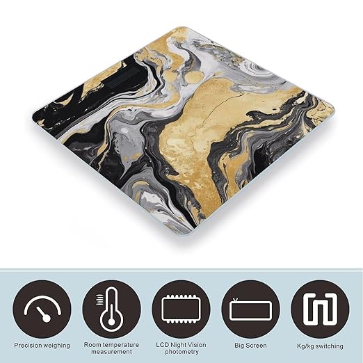 Black Golden Marble Ink Scale for Body Weight Highly Accurate Digital Bathroom Scale Sturdy Tempered Glass Weighing Scales with LCD Display Fashion Body Fat Smart Scales 400lb