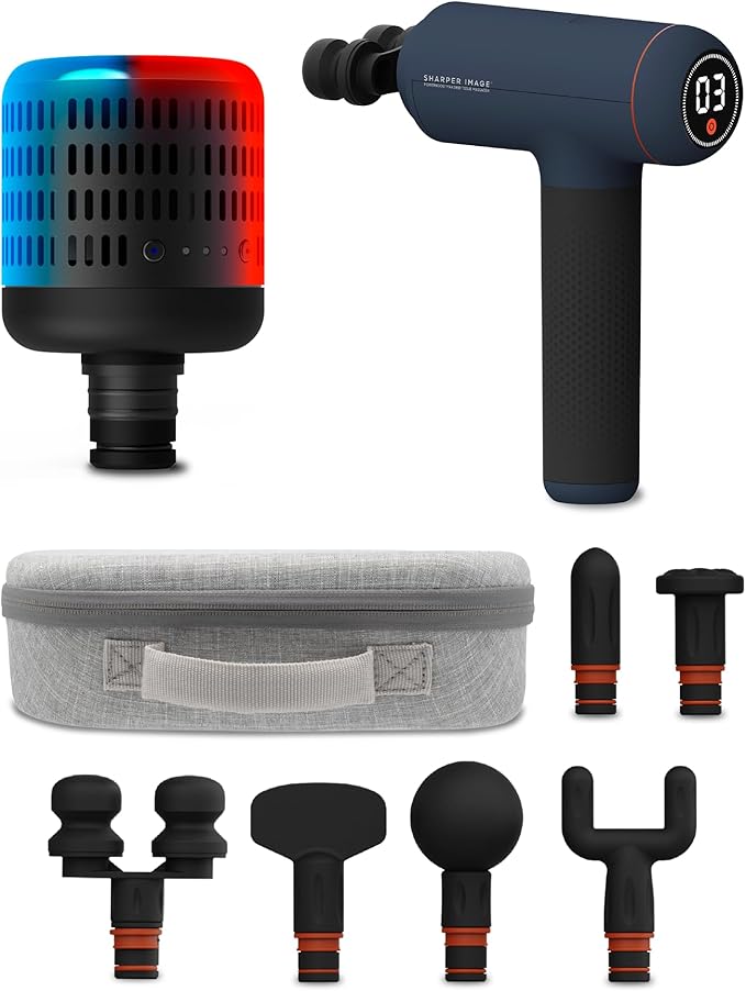 Sharper Image Powerboost Max Deep Tissue Massage Gun Bundle with Hot &amp Cold Dual Temperature Attachment